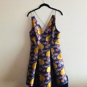 Top shop floral navy fit flare dress 8 medium